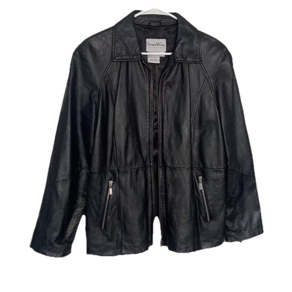 Pamela McCoy Women's Black Leather Jacket Size Large - Picture 1 of 10